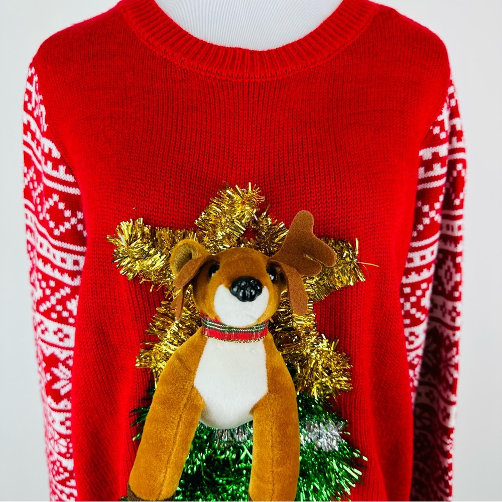No Boundaries Reindeer Plush Ugly Christmas Sweat… - image 2
